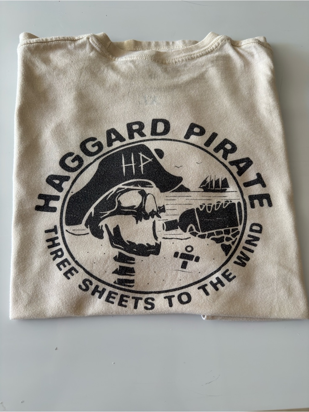 Haggard Pirate Cream Short Sleeve Tee with Black Pirate Graphic